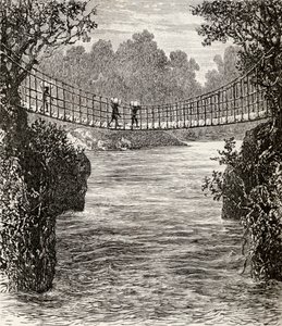 Puente colgante sobre el río Ituri, el Congo, 1890 de English School